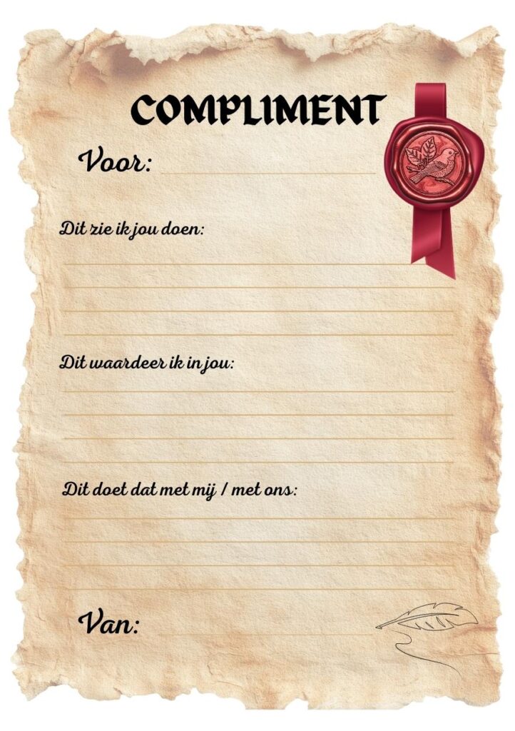 Complimenten template voor op het werk met invulvelden voor waardering en impact